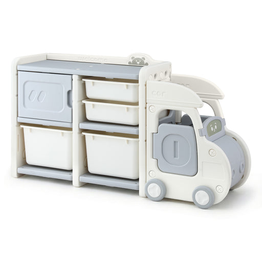 Keezi car shaped toy storage organiser with 4 bins