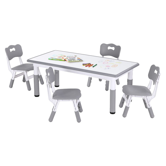 Keezi Kids Table and 4 Chairs Set Height Adjustable Toddler Desk and Chair Set for Ages 3-8, Children Activity Table with Graffiti Desktop for Learning Drawing Playing, Grey