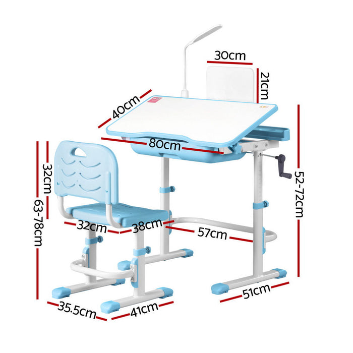 Adjustable children's desk with an LED reading lamp in blue