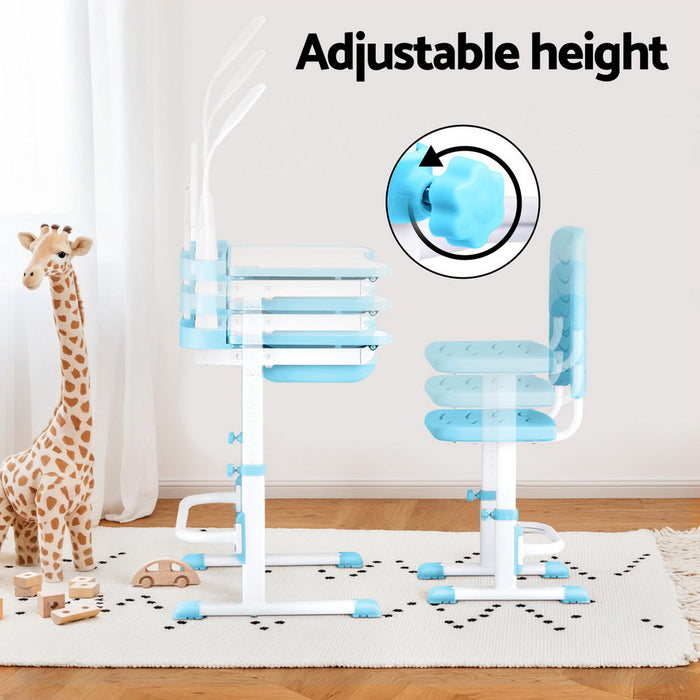 Keezi height adjustable desk with matching chair in blue