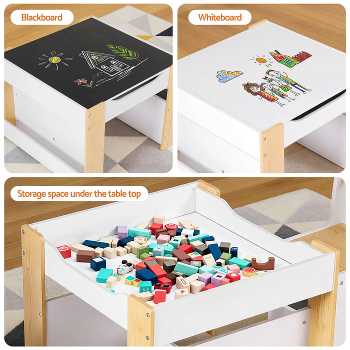 Keezi natural wood table with two toddler chairs