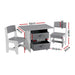 Grey wooden activity table with two storage drawers
