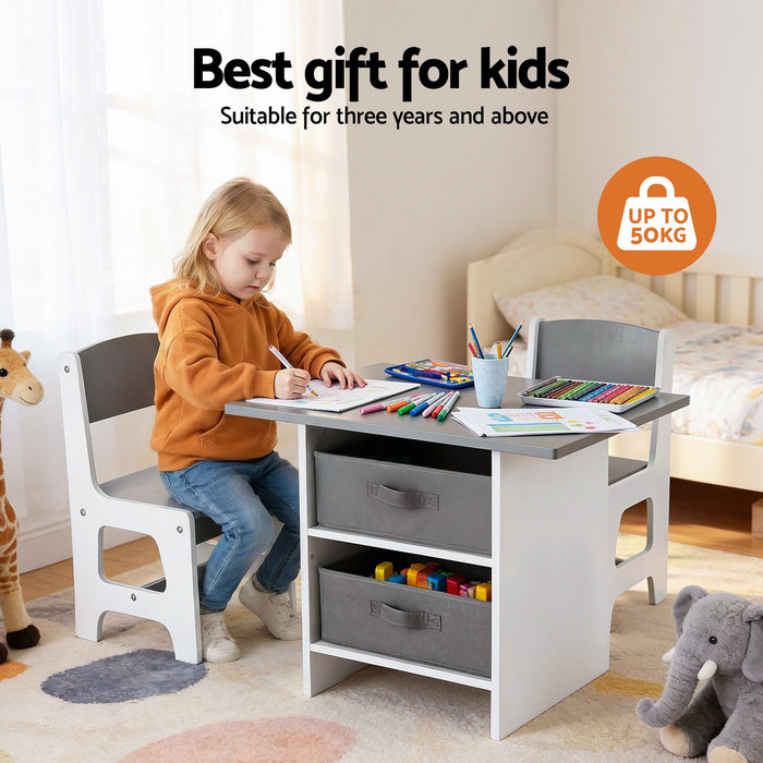 Children's grey study table with matching seats