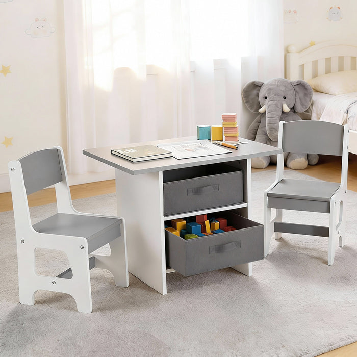 Kids timber table set for reading and snack time