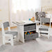 Kids timber table set for reading and snack time