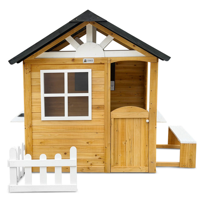 Maple Cubby House front porch and picket fence