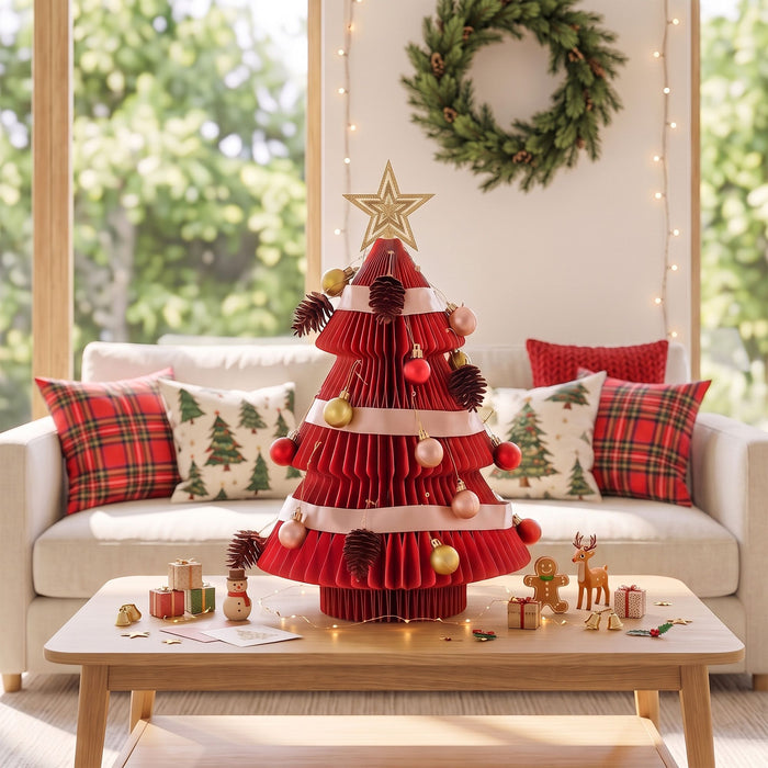 Jingle Jollys Tabletop Paper Christmas Tree 47cm with Star Topper - Red