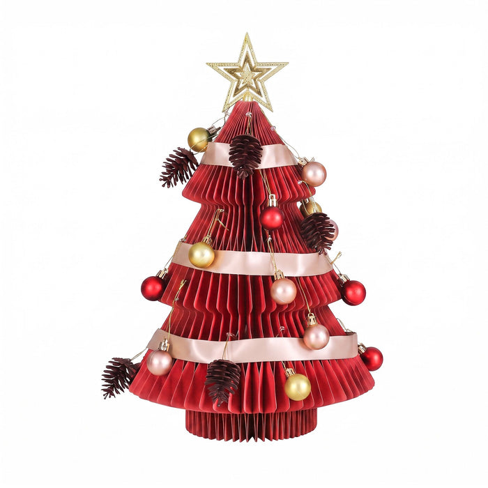 Jingle Jollys Tabletop Paper Christmas Tree 47cm with Star Topper - Red