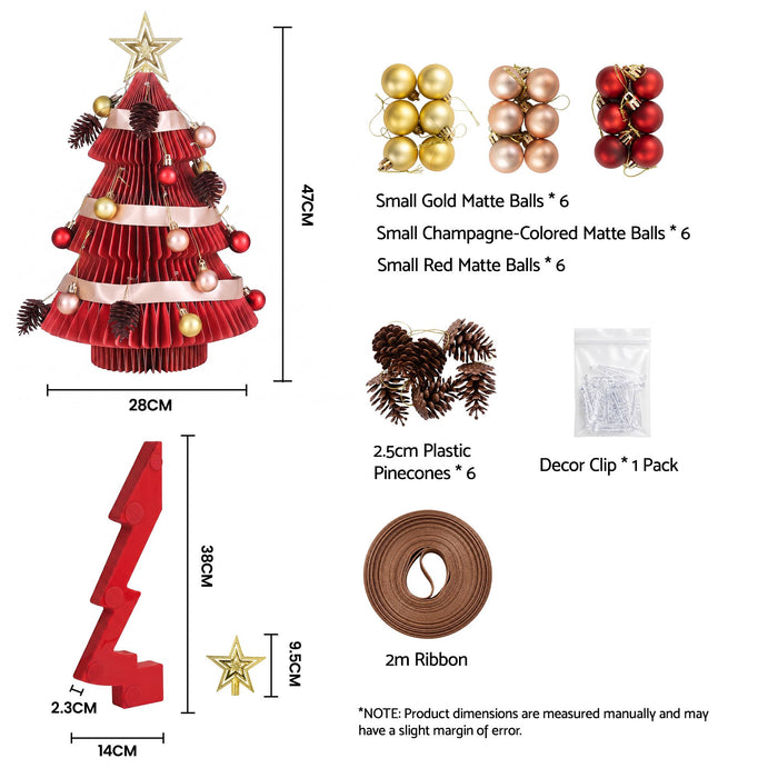 Jingle Jollys Tabletop Paper Christmas Tree 47cm with Star Topper - Red