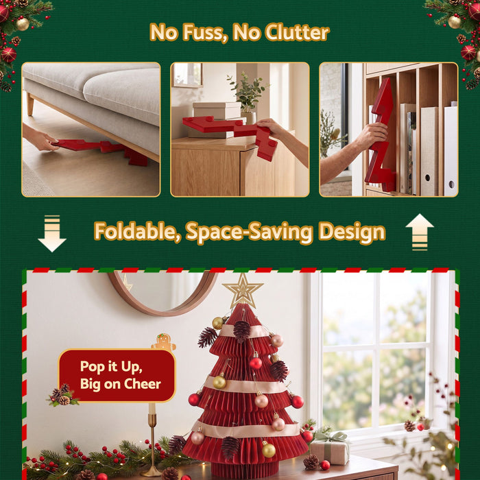 Jingle Jollys Tabletop Paper Christmas Tree 47cm with Star Topper - Red