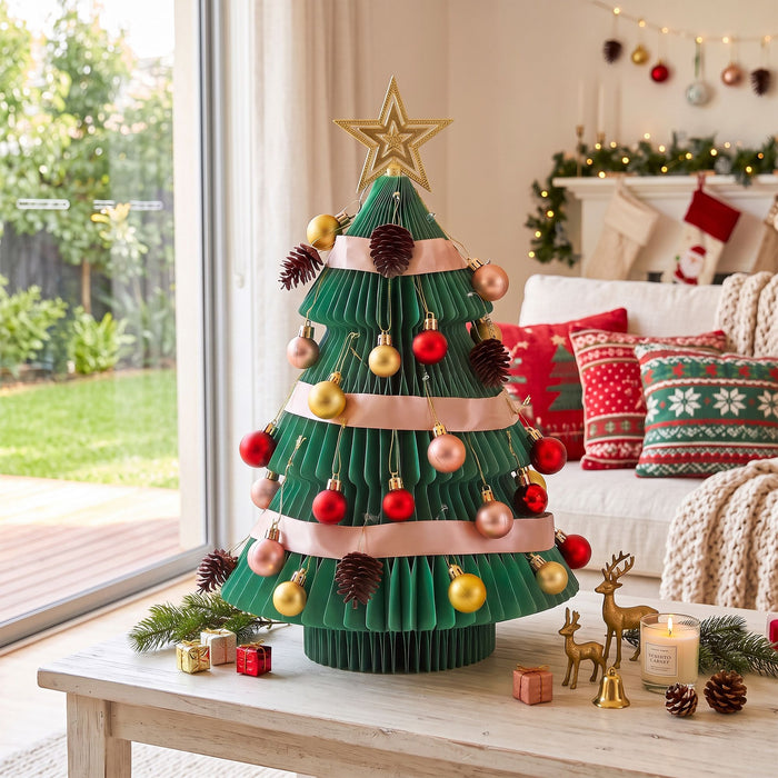 Jingle Jollys Tabletop Paper Christmas Tree 61cm with Star Topper - Green