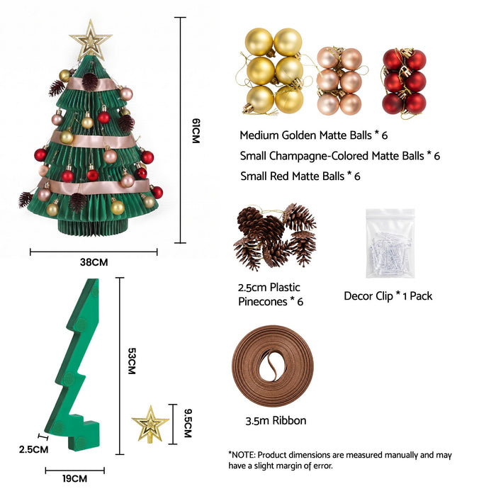 Jingle Jollys Tabletop Paper Christmas Tree 61cm with Star Topper - Green