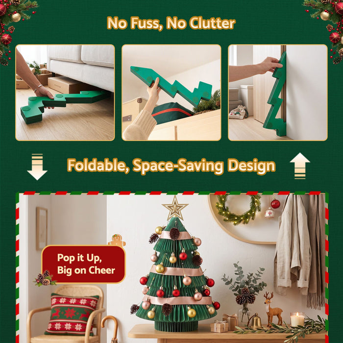 Jingle Jollys Tabletop Paper Christmas Tree 61cm with Star Topper - Green