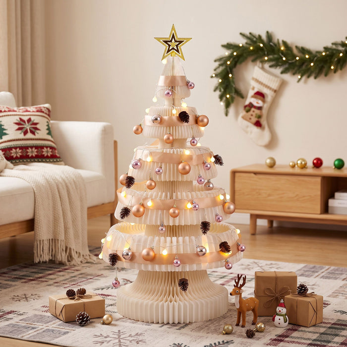 Jingle Jollys Paper Christmas Tree 114cm with Star Topper & LEDs - White