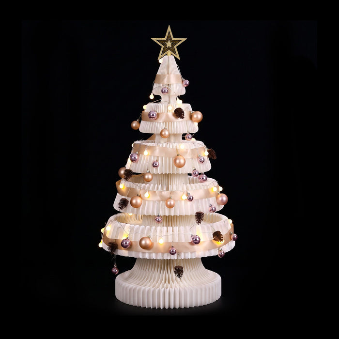 Jingle Jollys Paper Christmas Tree 114cm with Star Topper & LEDs - White