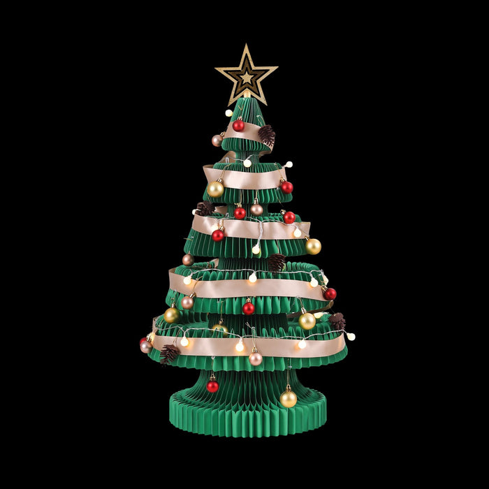 Jingle Jollys Paper Christmas Tree 87cm with Star Topper & LEDs - Green
