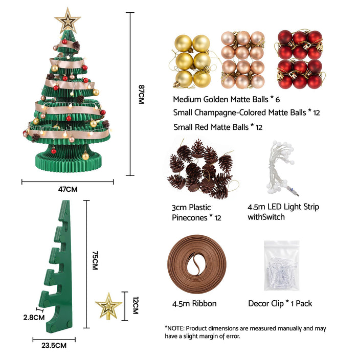 Jingle Jollys Paper Christmas Tree 87cm with Star Topper & LEDs - Green