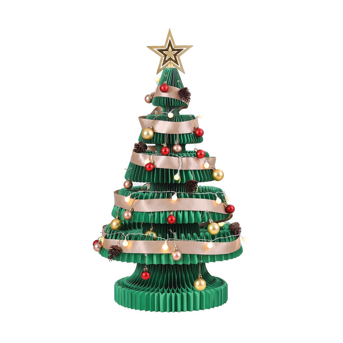 Jingle Jollys Paper Christmas Tree 87cm with Star Topper & LEDs - Green