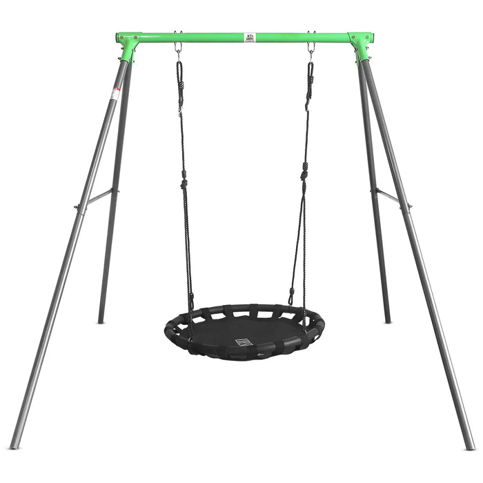 Black swing with green top on a white background