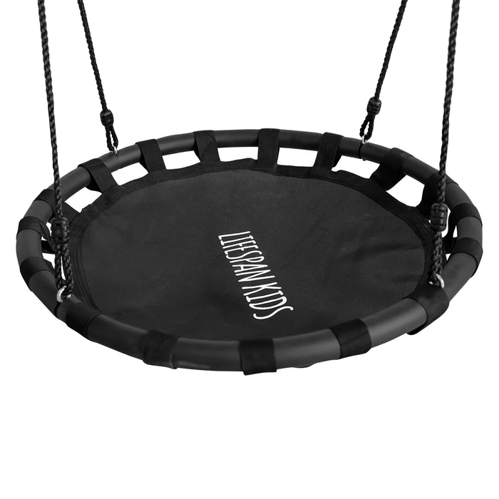 Black circular swing with 'Lifespan Kids' branding on a white background