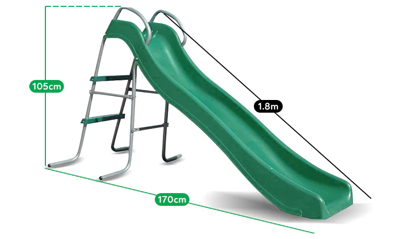 Lifespan Kids Hurley 2 Kids Metal Swing Set with a 1.8m Long Standalone Slippery Green Slide and Basketball Hoop