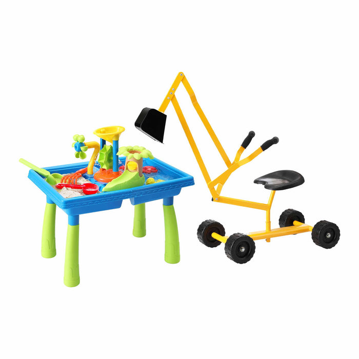 Keezi Ride On Digger with Sand and Water Table Sandpit Toys Set