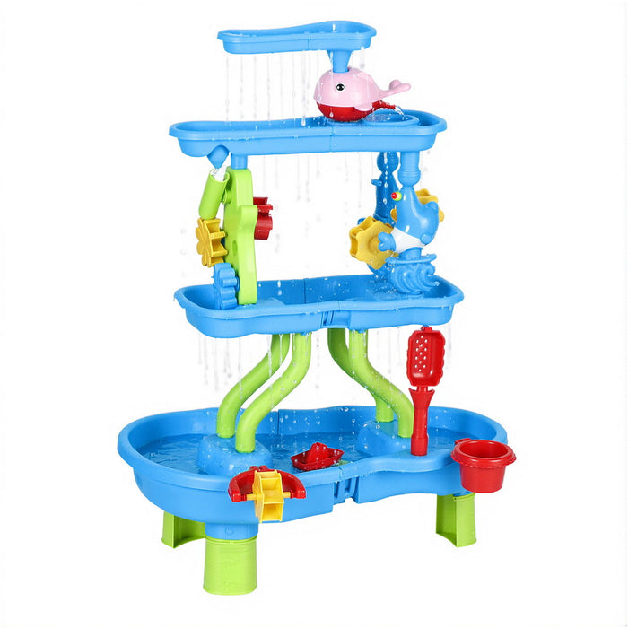 Keezi Kids Sand and Water Table 4-Tier Waterfall Sandpit Toys Beach Shovel