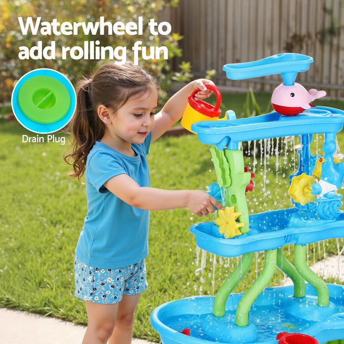 Keezi Kids Sand and Water Table 4-Tier Waterfall Sandpit Toys Beach Shovel