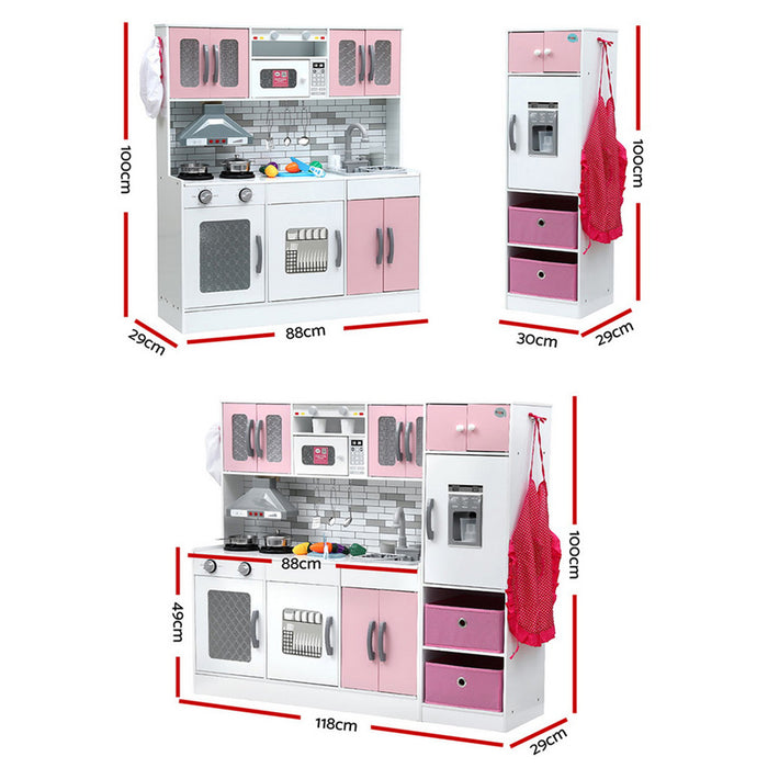 Keezi Kids Kitchen Playset 2-Piece Wooden Pretend Play Coffee Maker Toy 100CM Pink