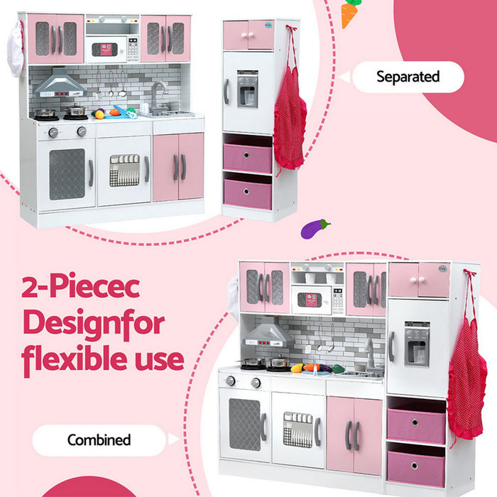 Keezi Kids Kitchen Playset 2-Piece Wooden Pretend Play Coffee Maker Toy 100CM Pink