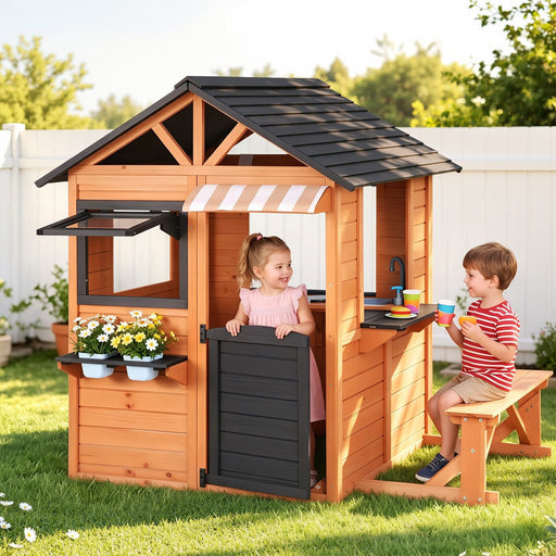 Keezi wooden cubby house with pretend kitchen