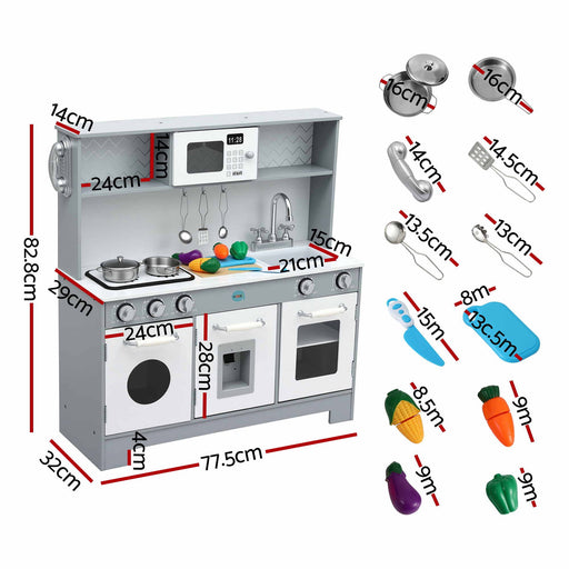 Keezi grey pretend kitchen with toy food set