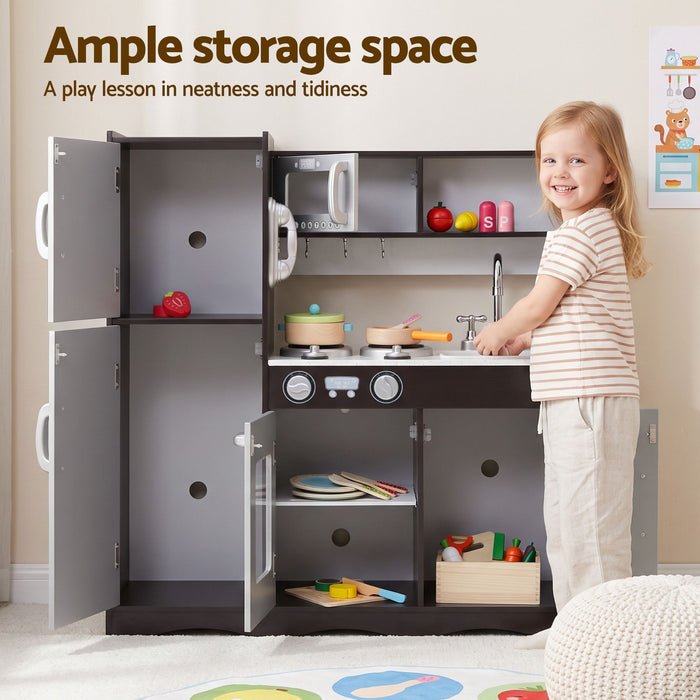 Keezi Kids Play Kitchen Pretend Toy Kitchen With Wooden Play Food Set
