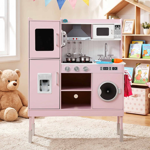 Keezi 102cm wooden pretend kitchen playset in pink
