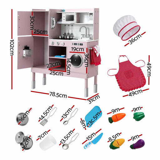 Keezi pink toy kitchen with apron and food set
