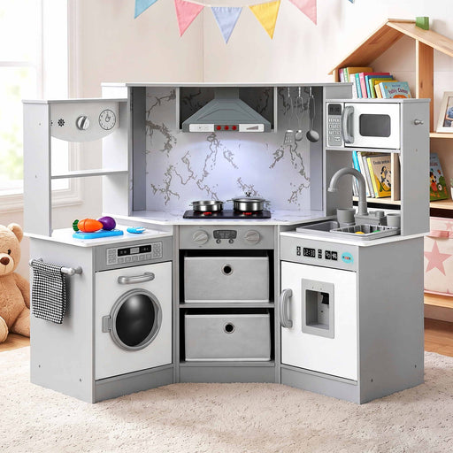 Keezi 112cm wooden pretend kitchen playset in grey