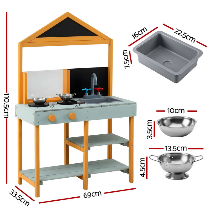 Keezi Kids Mud Kitchen Play Kitchen Toy Kitchen Set with Blackboard 110cm