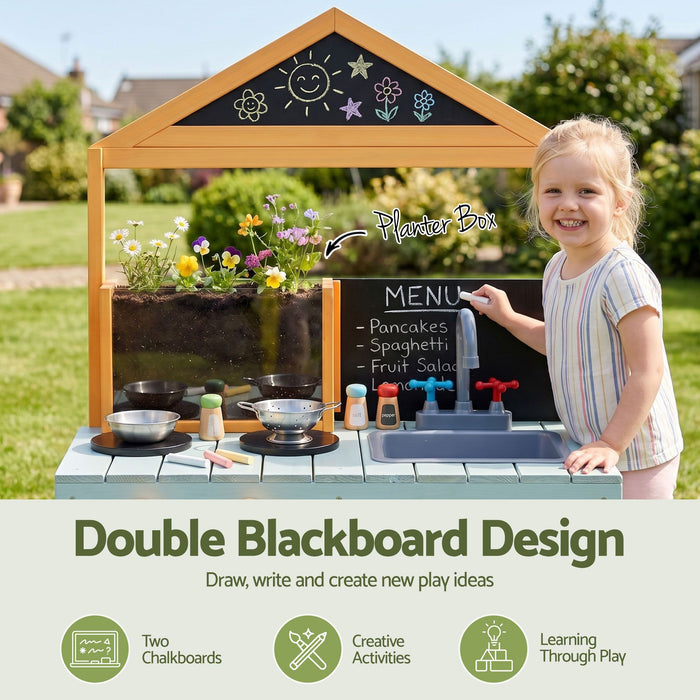 Keezi Kids Mud Kitchen Play Kitchen Toy Kitchen Set with Blackboard 110cm