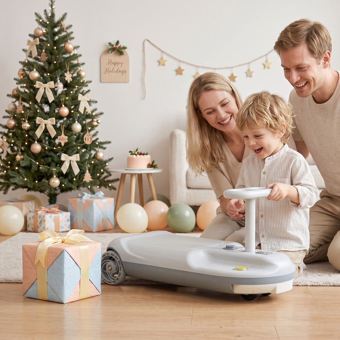 Rigo Ride on Car with Mop Storage Space Kids Clean Car 12V 86cm Grey