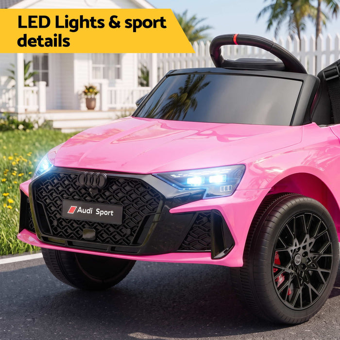 Safety belt in the pink kids ride on car