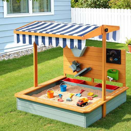 Keezi wooden kids sandpit with canopy in green