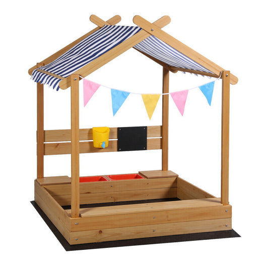 Keezi wooden kids sandpit with a shade canopy