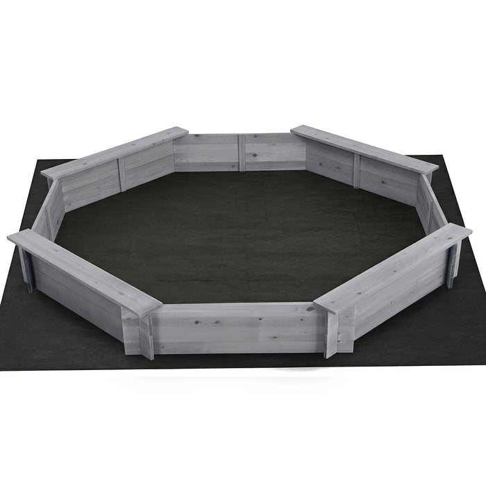 Keezi Kids Sandpit Wooden Round Sand Pit with Cover Bench Seat Beach Toys 182cm Grey