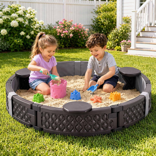 Kids outdoor sandpit in brown, 121cm round