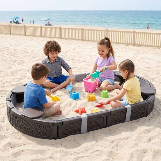 Keezi oval kids sandpit in grey with cover