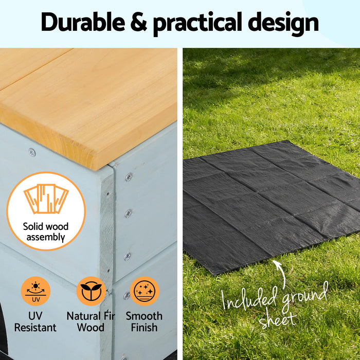 Keezi Wooden Car Sandpit Kids Sandbox Outdoor Play Toy w/ Storage Ground Sheet 120cm