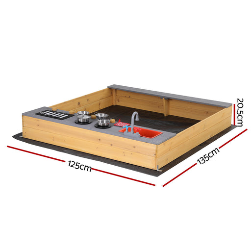Outdoor kids sand pit with a storage bench seat