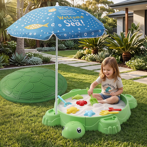 Keezi turtle shaped kids sandpit in green
