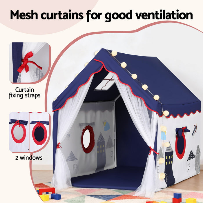 Keezi Kids Play Tent Playhouse Castle with Floor Mat String Ball Light 134X103CM