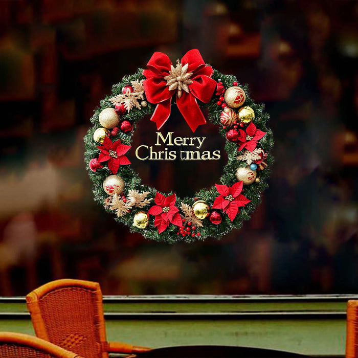 Christmas Wreath with Bows, Baubles & Poinsettias - Red